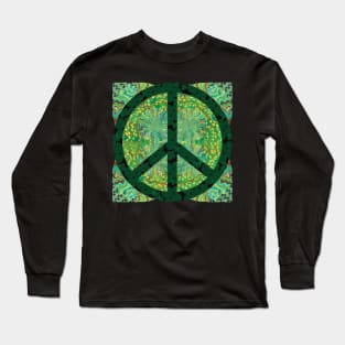 Peace Sign with Green flower of life symbols Long Sleeve T-Shirt